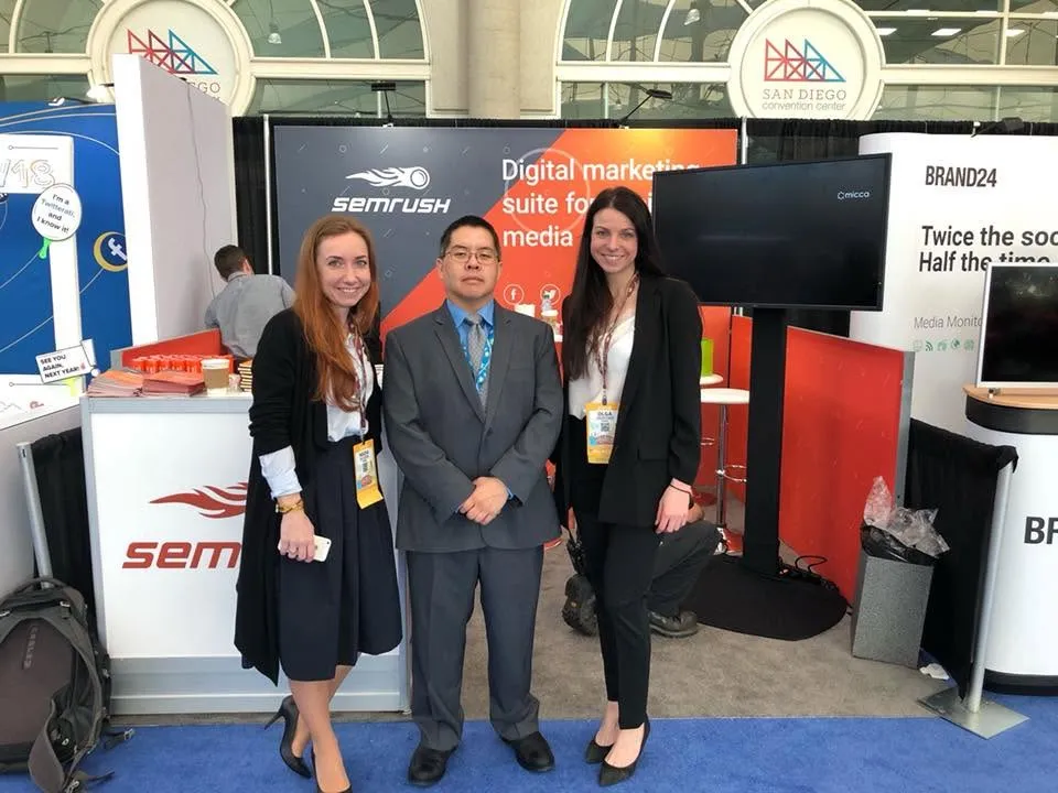 Nadia with colleagues at the SEMrush booth, San Diego Convention Center